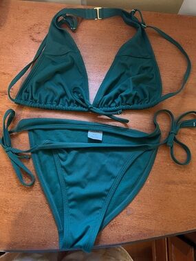Shade & Shore Deep Teal Ribbed Triangle Bikini Set